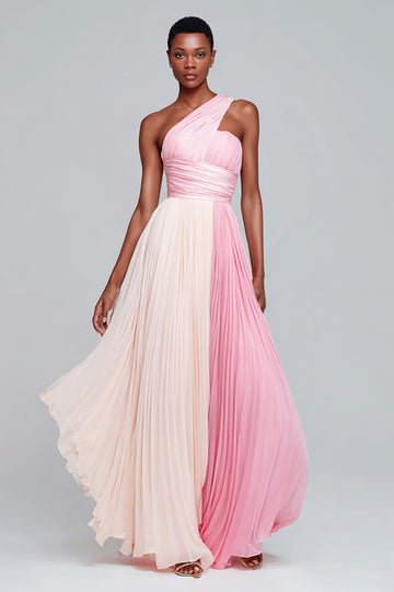 Pink One Shoulder A-Line Pleated Formal Dress